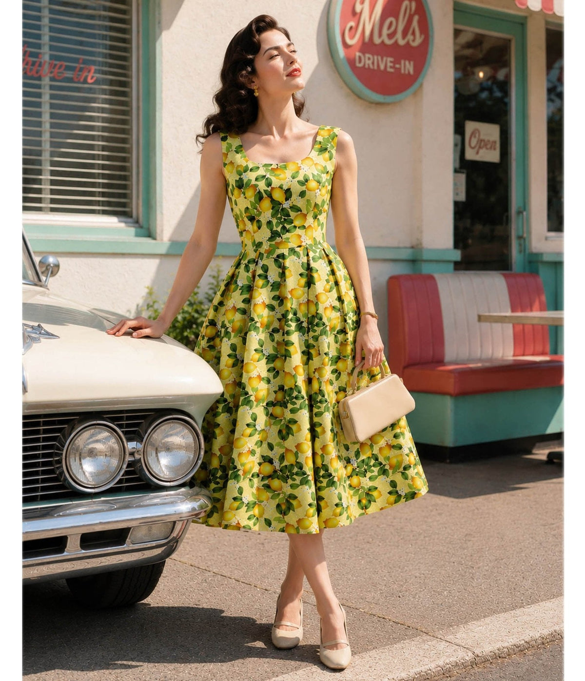 Dolly & Dotty Yellow Polka Dot Lemon Print Ophelia Swing Dress
