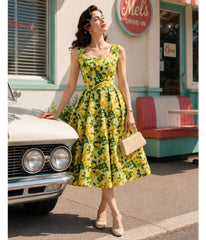 Dolly & Dotty Yellow Polka Dot Lemon Print Ophelia Swing Dress