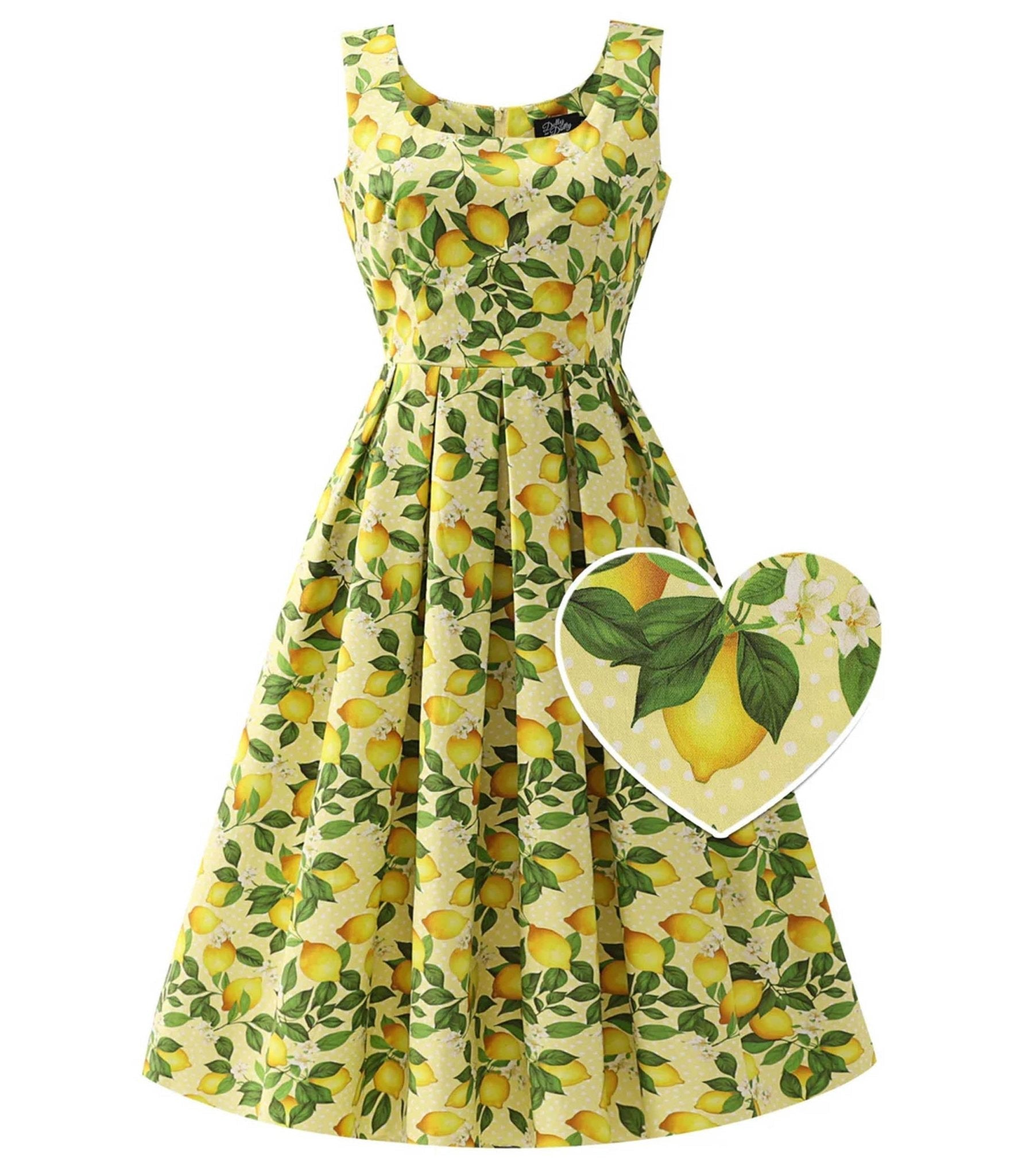 Dolly & Dotty Yellow Polka Dot Lemon Print Ophelia Swing Dress