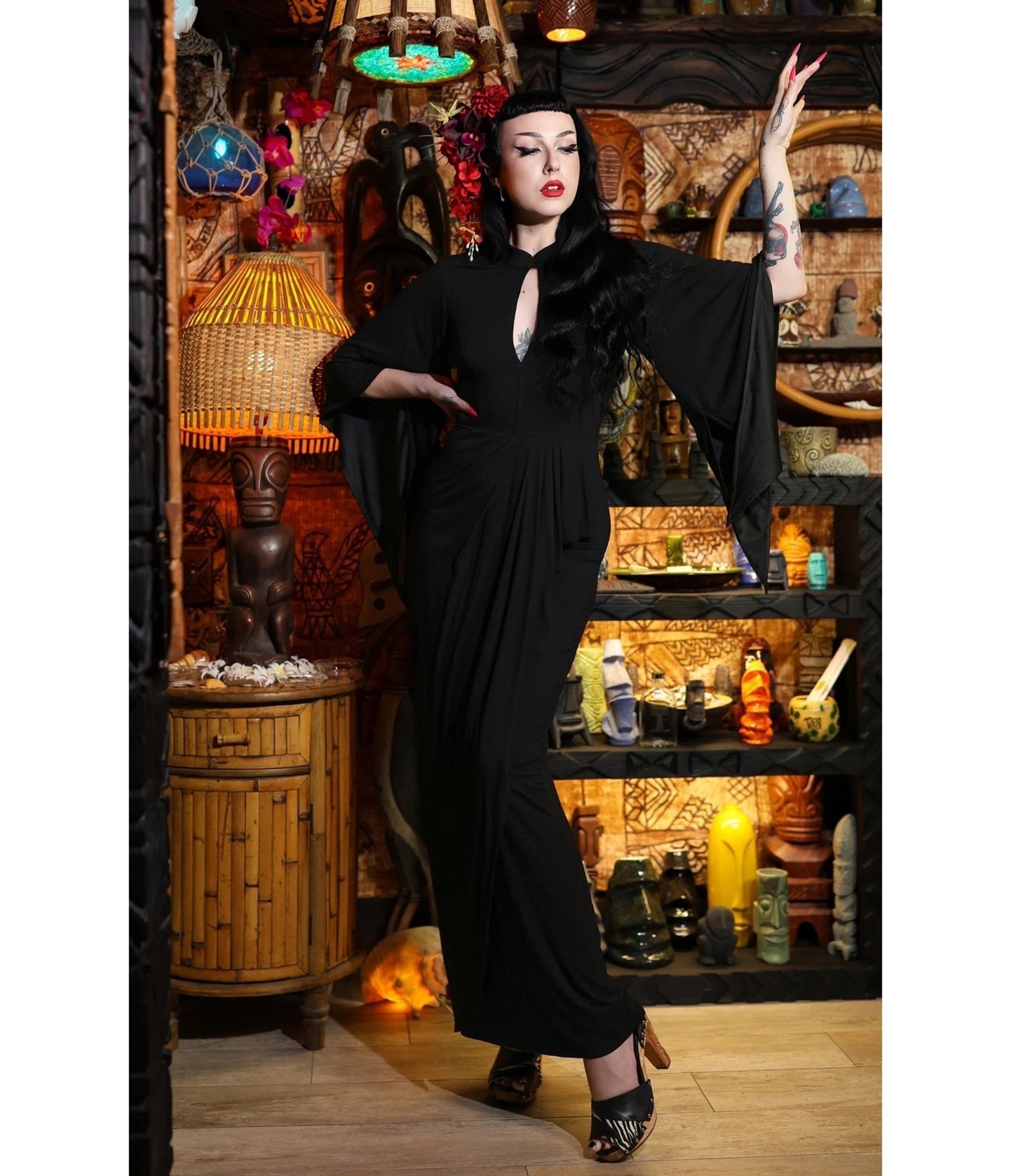 Elle Rebel Black Cape Sleeve Maxi Dress