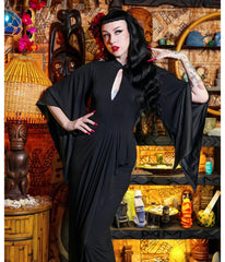 Elle Rebel Black Cape Sleeve Maxi Dress