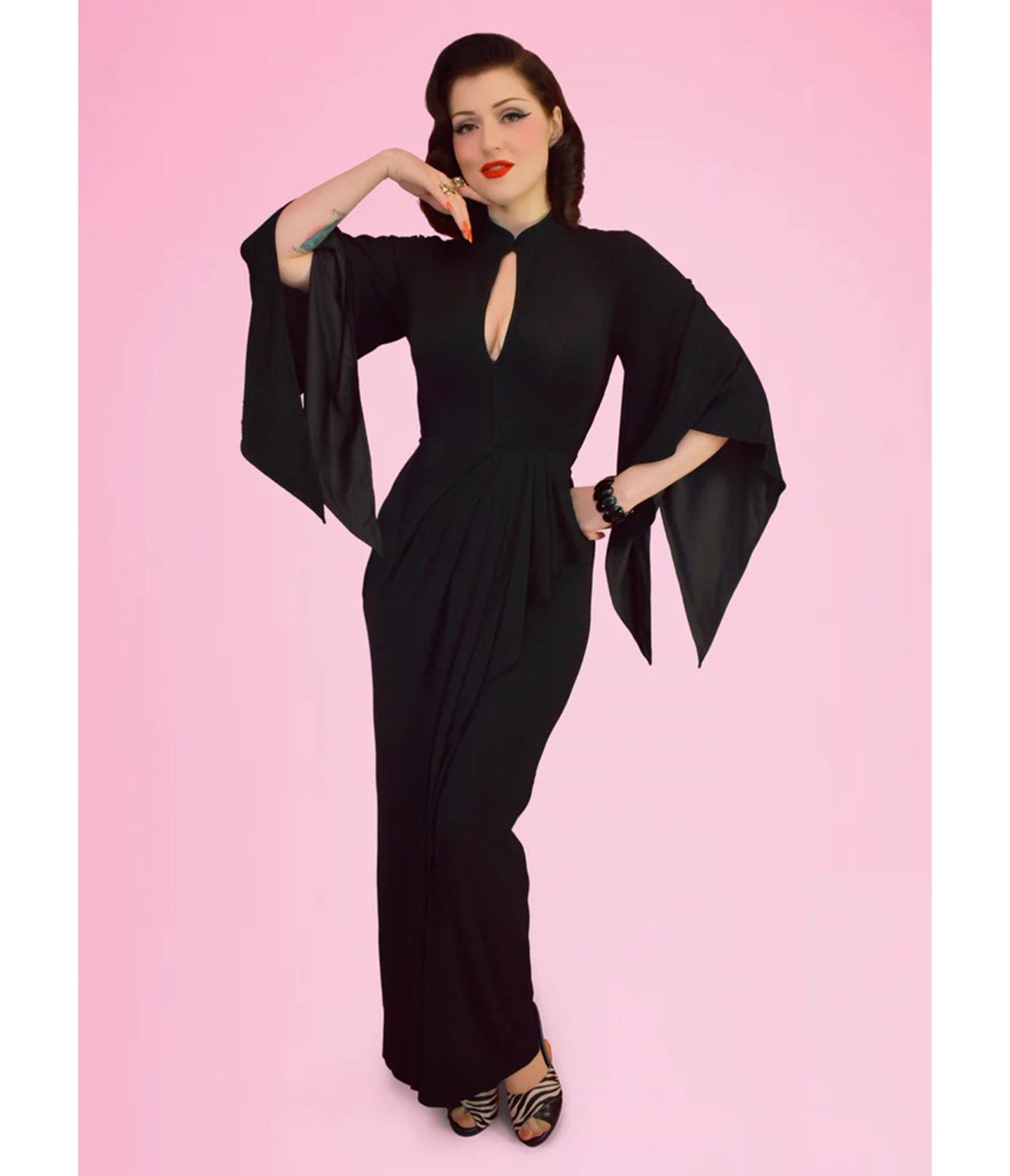 Elle Rebel Black Cape Sleeve Maxi Dress