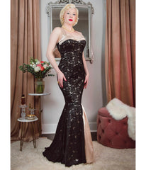 Elle Rebel Black Lace & Satin Mermaid Evening Gown