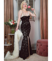 Elle Rebel Black Lace & Satin Mermaid Evening Gown