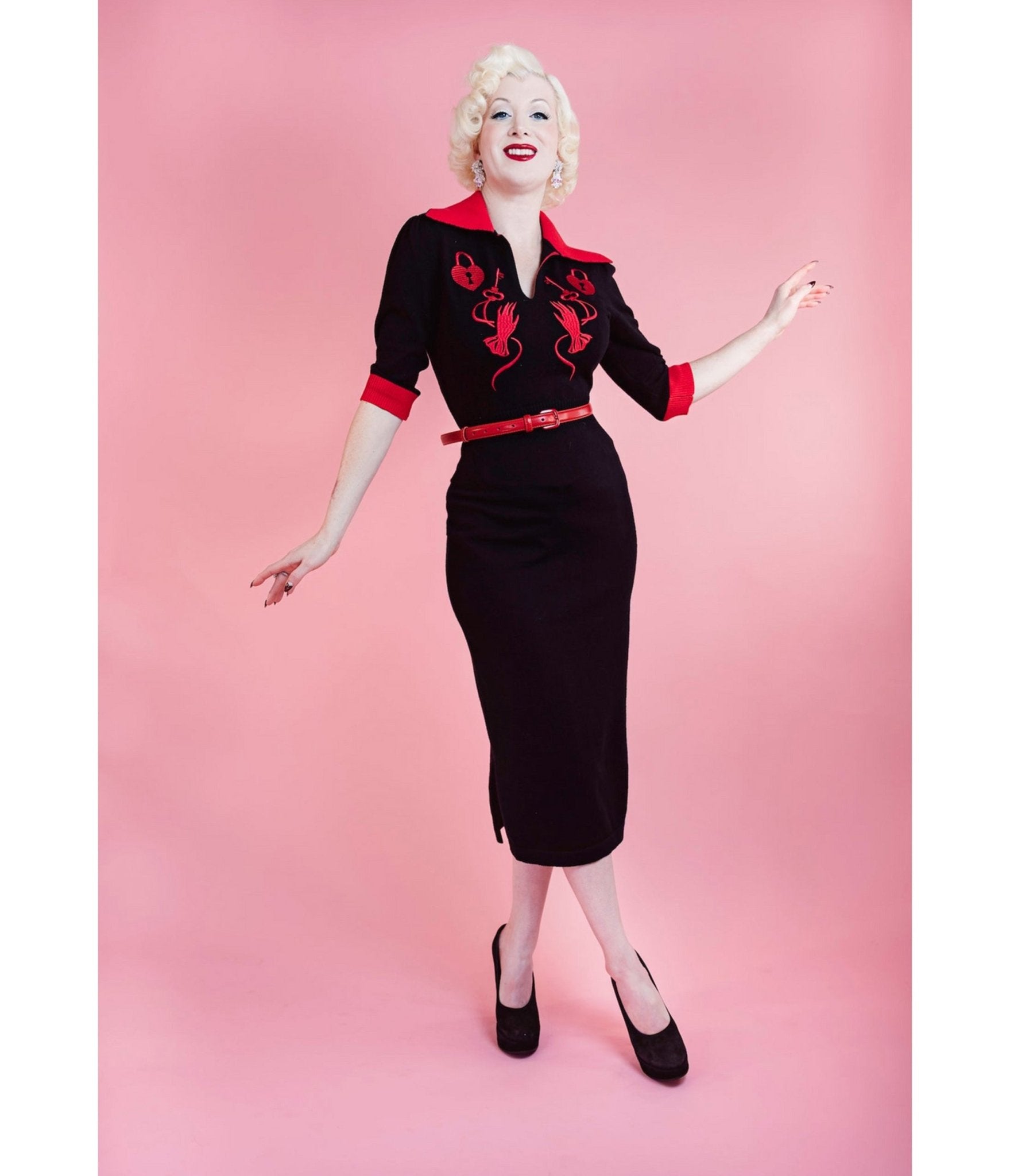 Elle Rebel Black & Red Key to My Heart Pencil Dress