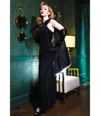 Elle Rebel Black Velvet Burnout Stripe Nocturne Gown
