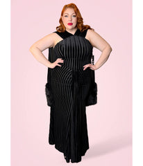 Elle Rebel Black Velvet Burnout Stripe Nocturne Gown