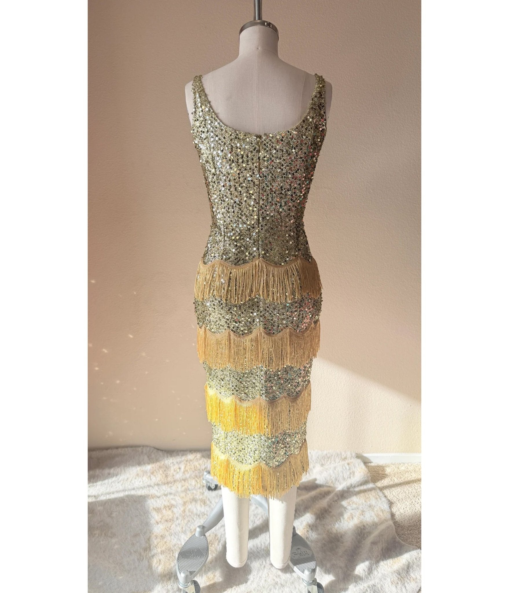 Elle Rebel Gold Sequin Studio Starlet Fringe Flapper Dress