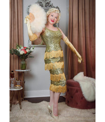Elle Rebel Gold Sequin Studio Starlet Fringe Flapper Dress