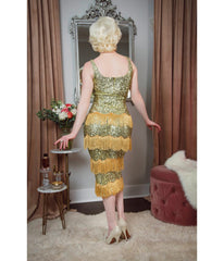 Elle Rebel Gold Sequin Studio Starlet Fringe Flapper Dress