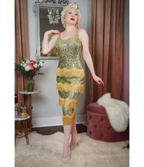 Elle Rebel Gold Sequin Studio Starlet Fringe Flapper Dress
