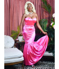 Elle Rebel Pink Satin Blonde Bombshell Gown