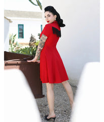 Elle Rebel Red Embroidered Western Shirt Dress