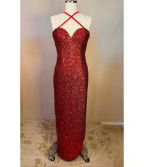 Elle Rebel Red Sequin Side Slit Evening Gown
