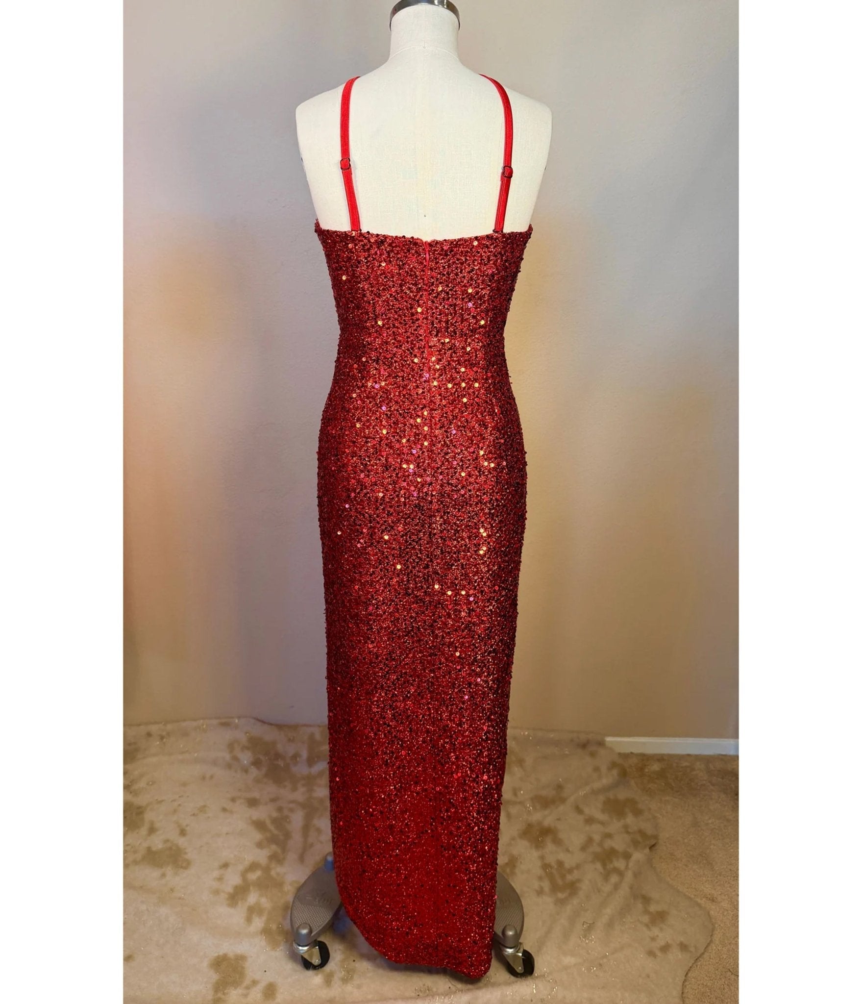 Elle Rebel Red Sequin Side Slit Evening Gown