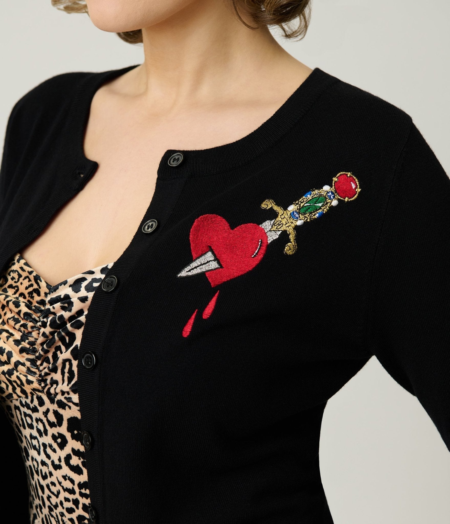 Elvira x Unique Vintage Black Heart Dagger Cardigan