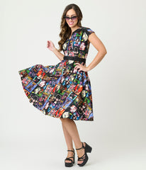 Elvira x Unique Vintage Elvira Comic Print Hedda Swing Dress