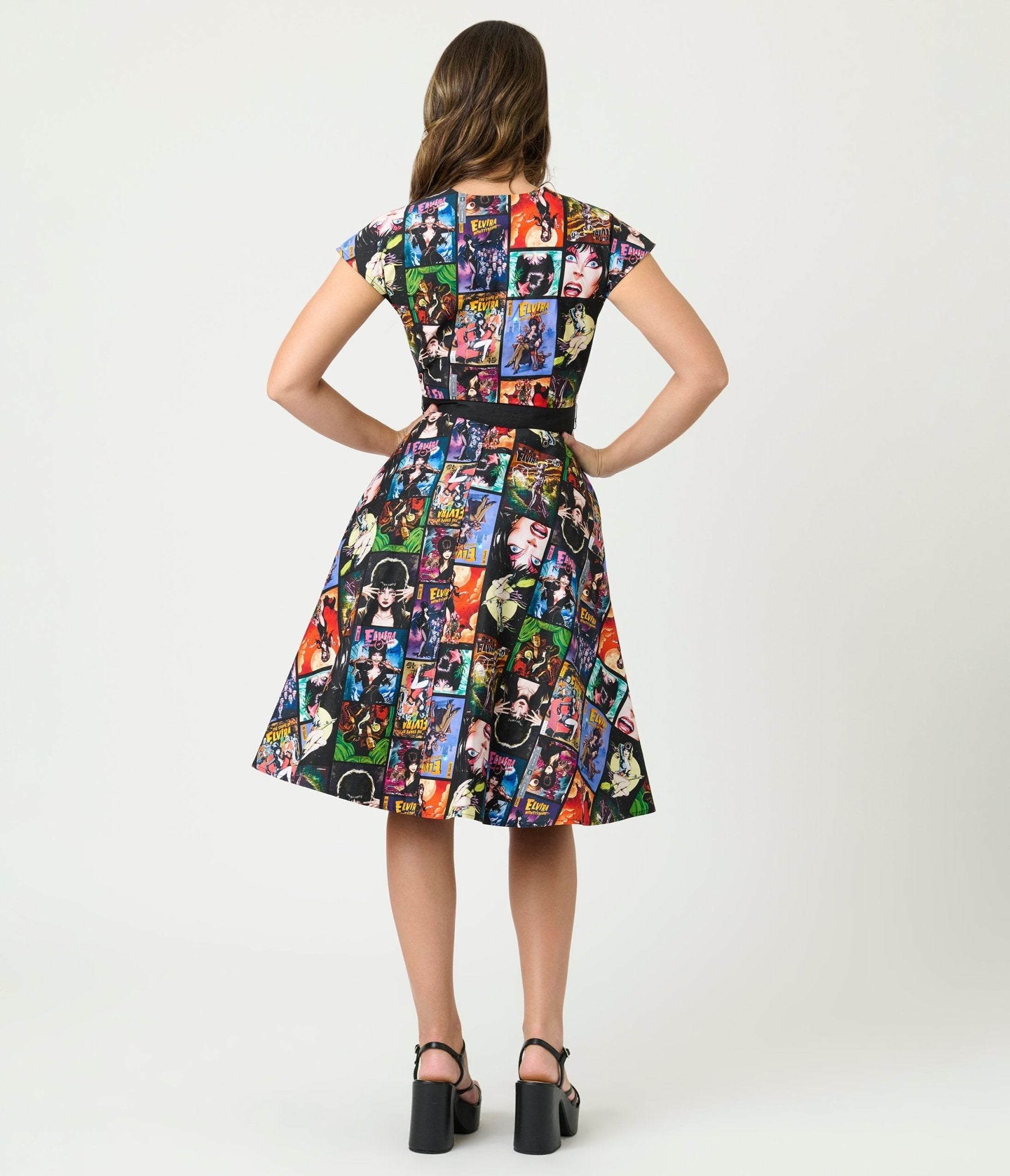 Elvira x Unique Vintage Elvira Comic Print Hedda Swing Dress