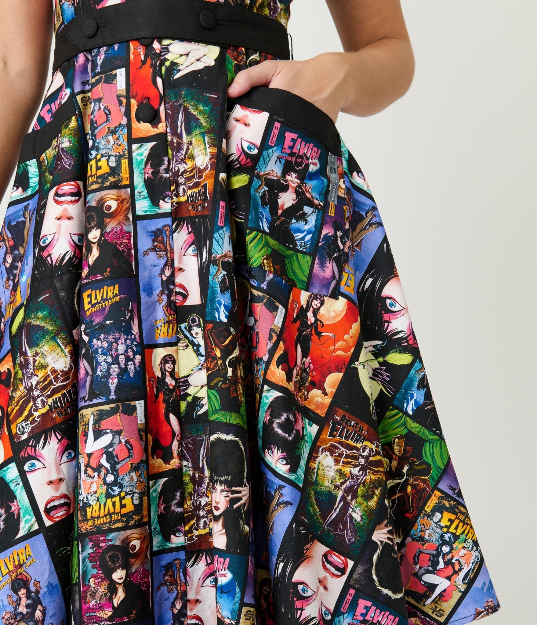 Elvira x Unique Vintage Elvira Comic Print Hedda Swing Dress