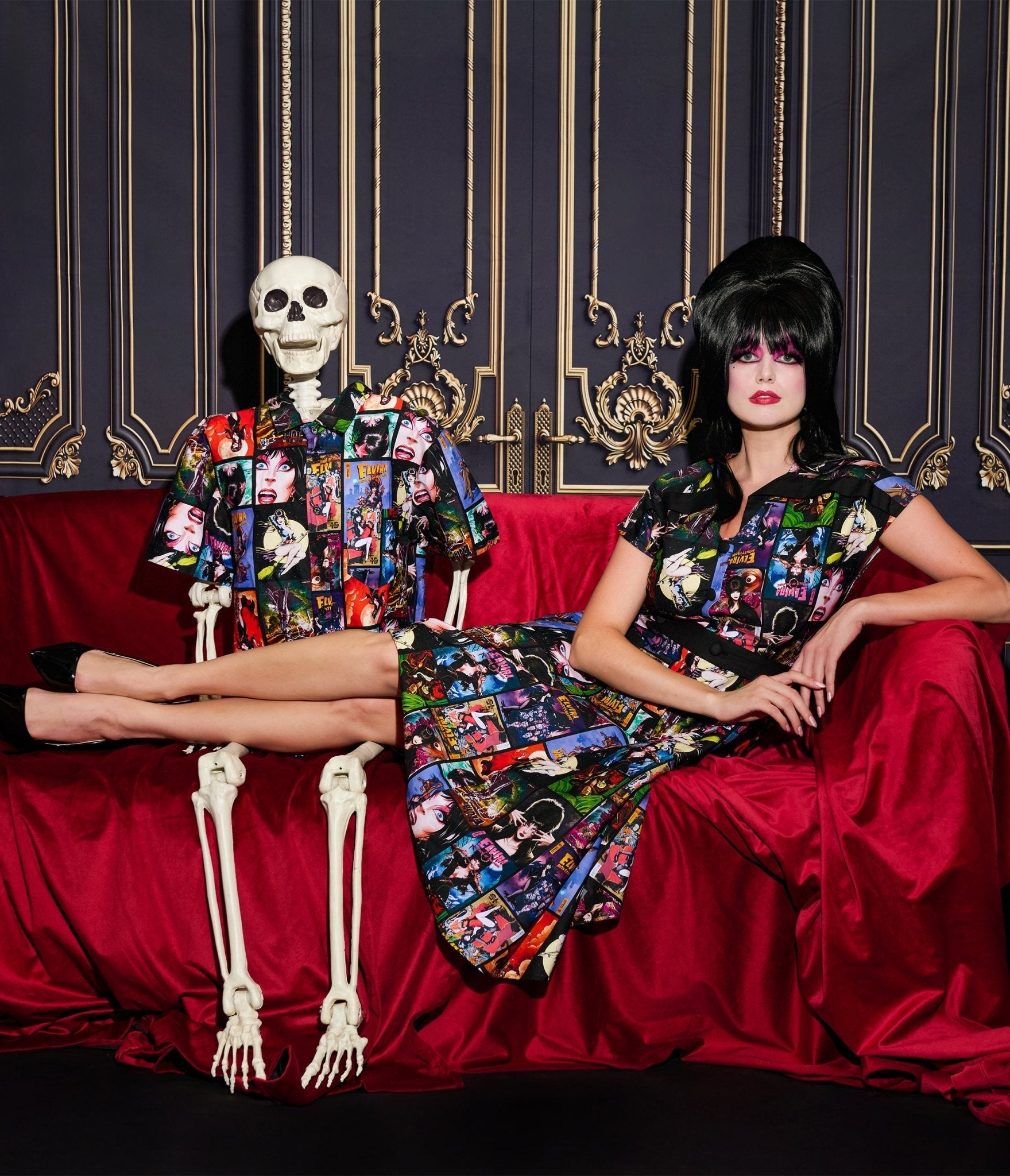 Elvira x Unique Vintage Elvira Comic Print Hedda Swing Dress