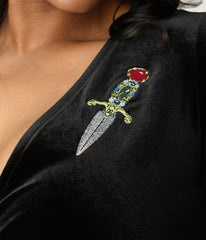Elvira x Unique Vintage Plus Size Black Dagger Velvet Maxi Dress