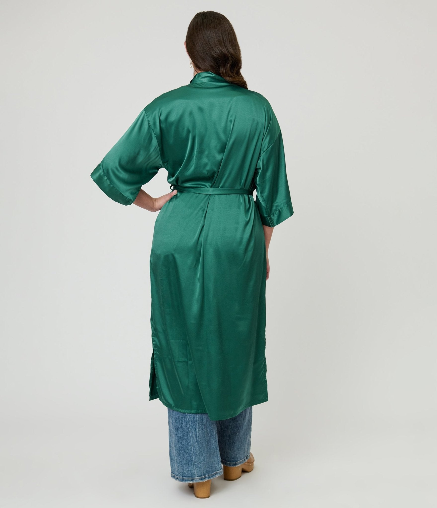 Emerald Green Satin Kimono