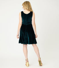 Emerald Velvet Sleeveless Flare Dress