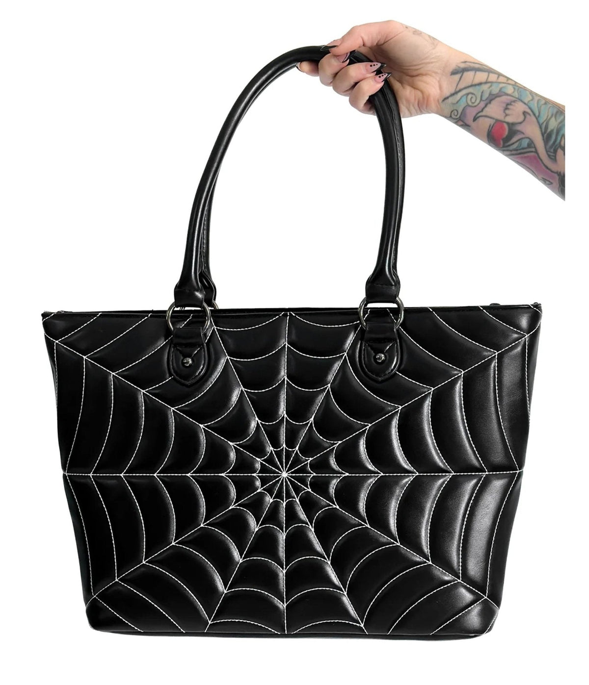 Foxblood Black Faux Leather Spiderweb Tote Bag