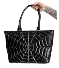Foxblood Black Faux Leather Spiderweb Tote Bag