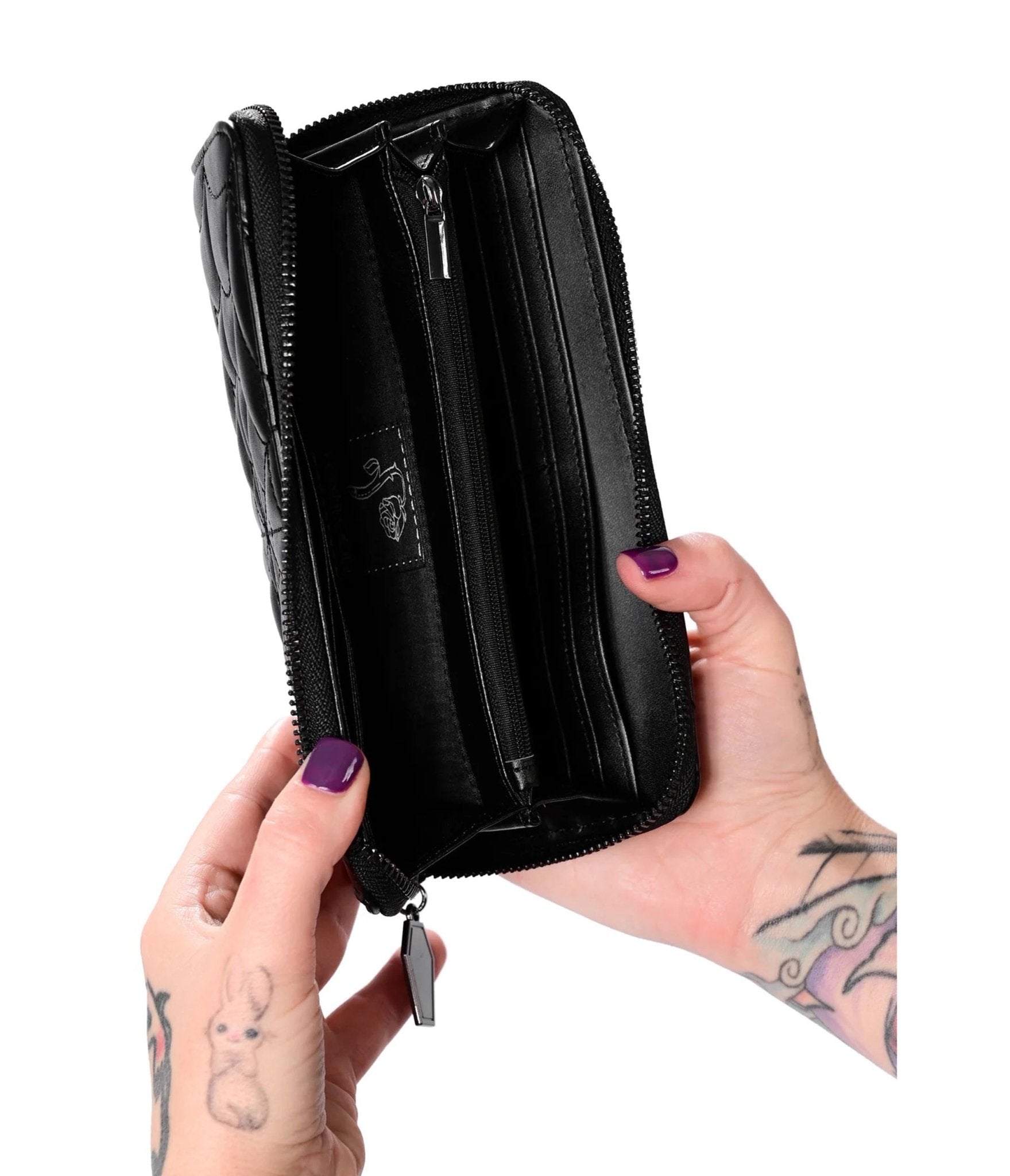 Foxblood Black Leatherette Spiderweb Zip Around Wallet