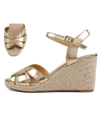Gold Leatherette Espadrille Wedges