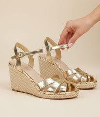 Gold Leatherette Espadrille Wedges