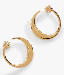 Gold Tone Celestial Moon Stud Earrings