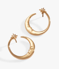 Gold Tone Celestial Moon Stud Earrings