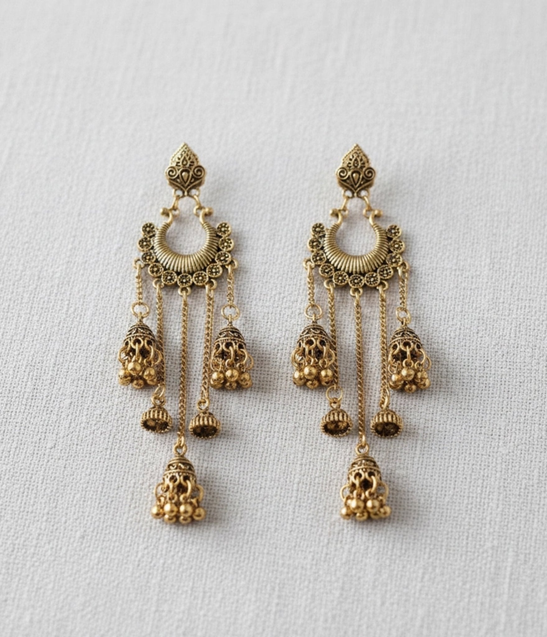 Gold Tone Filigree Tassel Dangle Earrings
