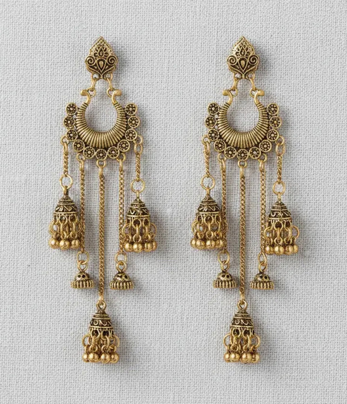 Gold Tone Filigree Tassel Dangle Earrings