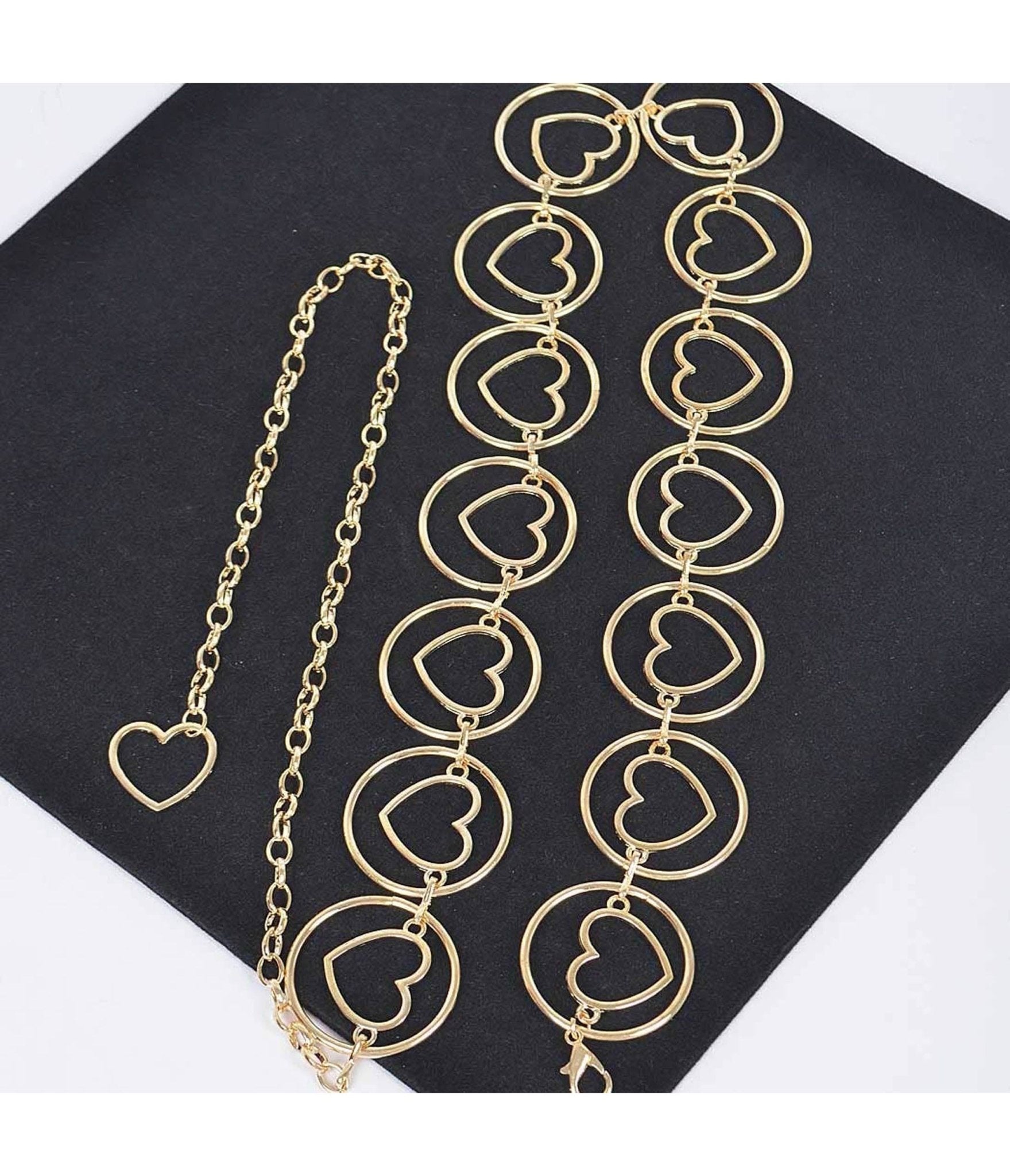Gold Tone Heart Shape Metal Chain Belt