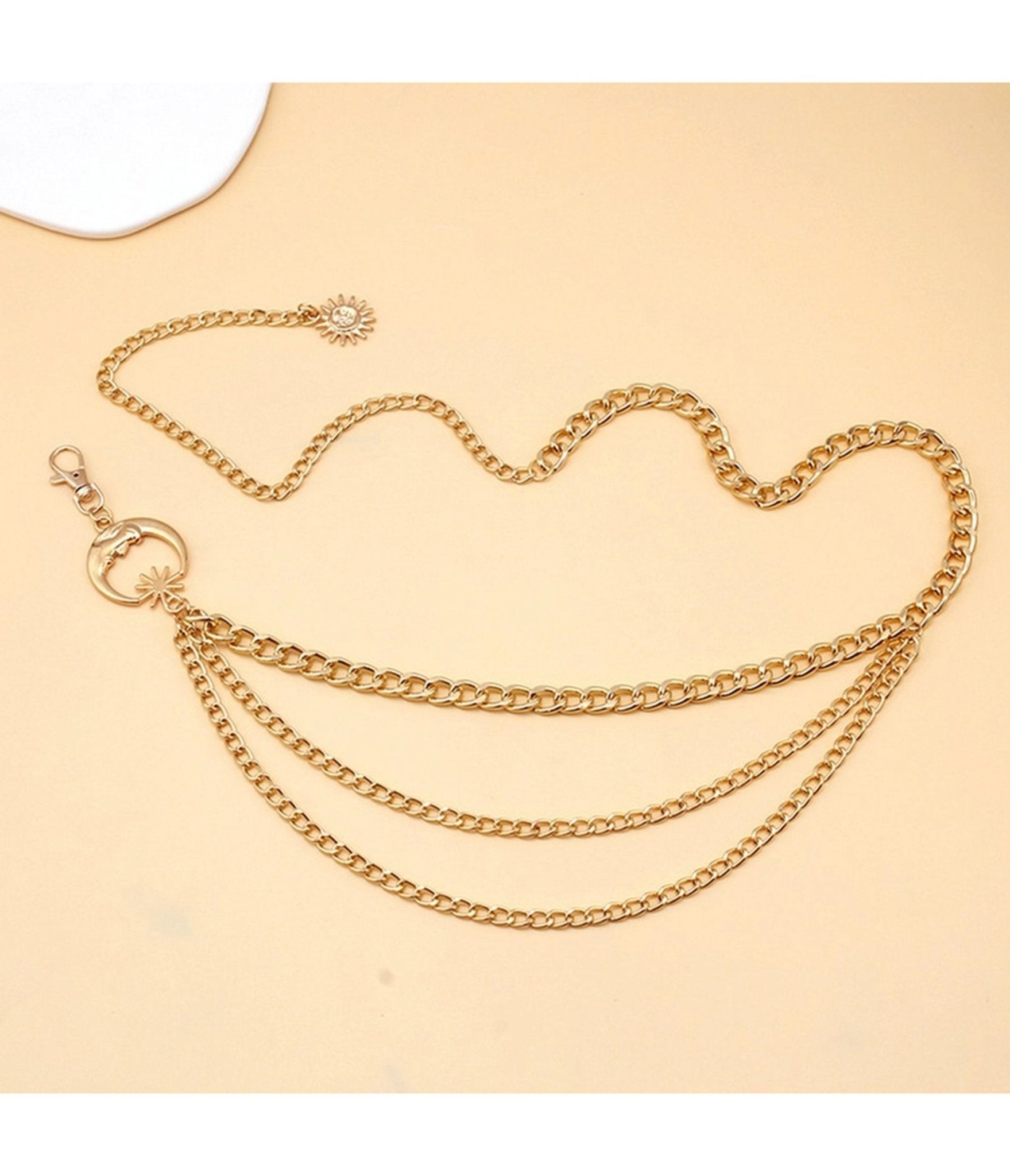 Gold Tone Moon Multi Layered Chain Belt
