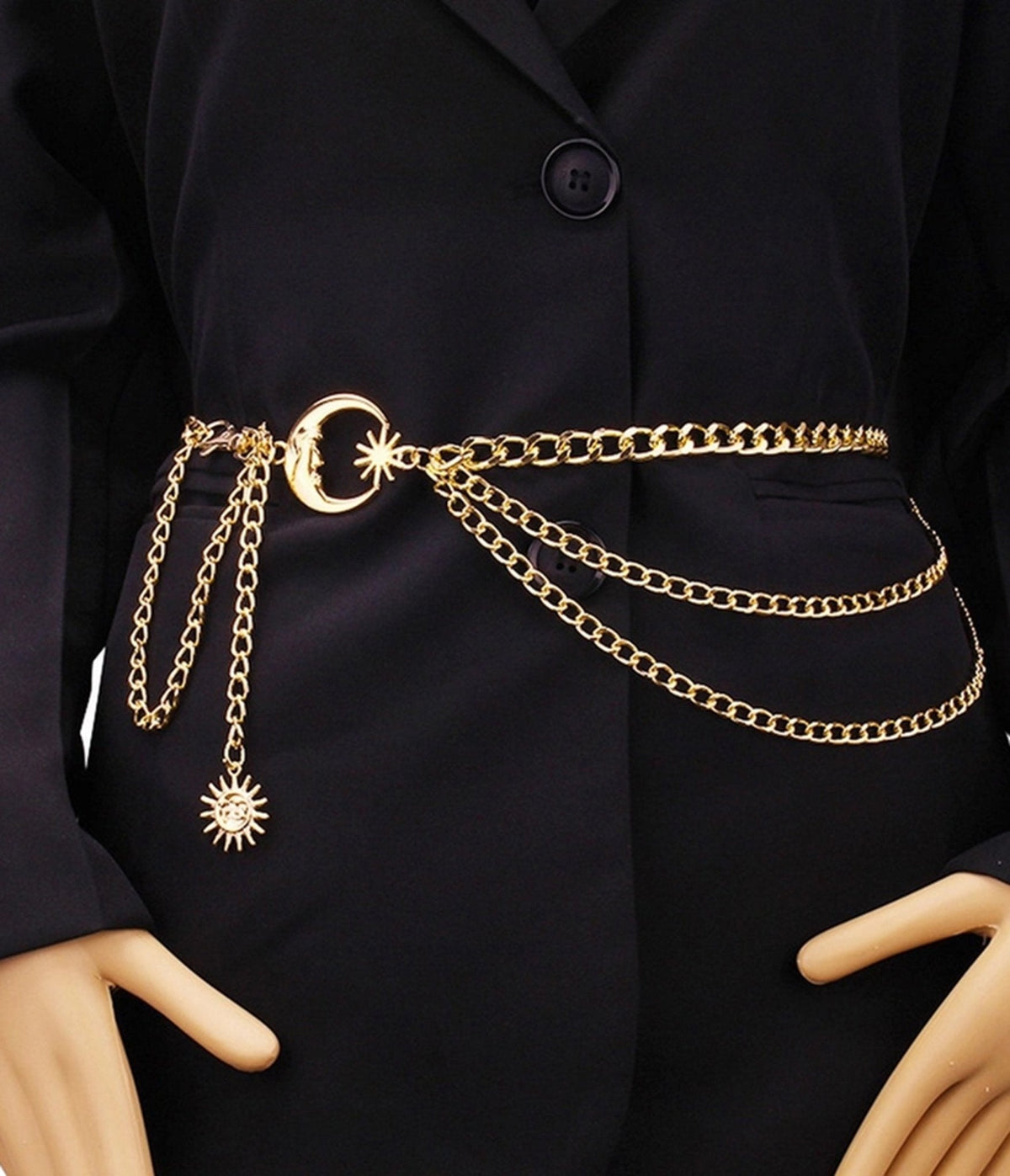 Gold Tone Moon Multi Layered Chain Belt