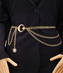 Gold Tone Moon Multi Layered Chain Belt