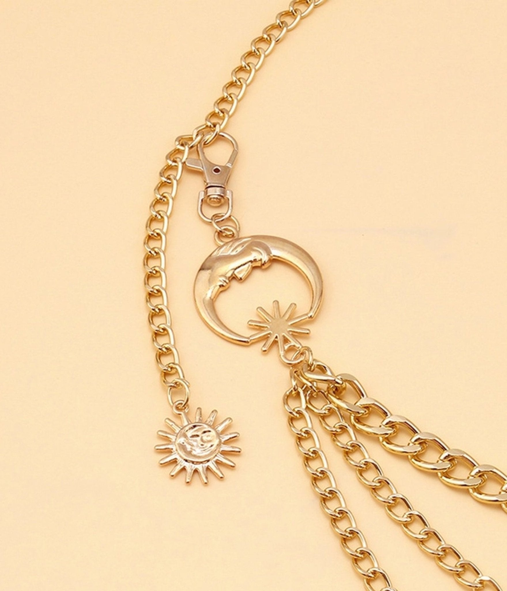 Gold Tone Moon Multi Layered Chain Belt