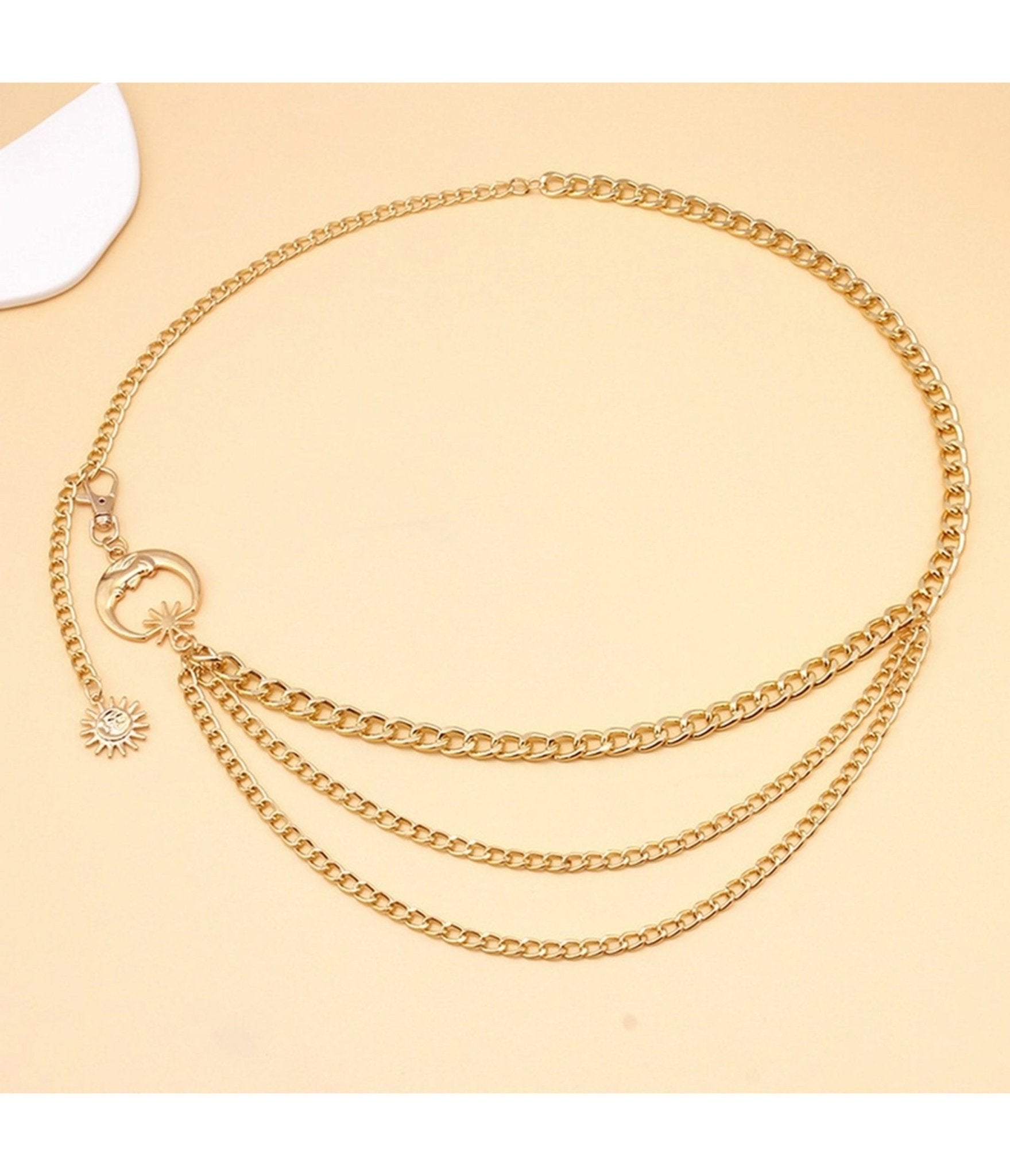Gold Tone Moon Multi Layered Chain Belt