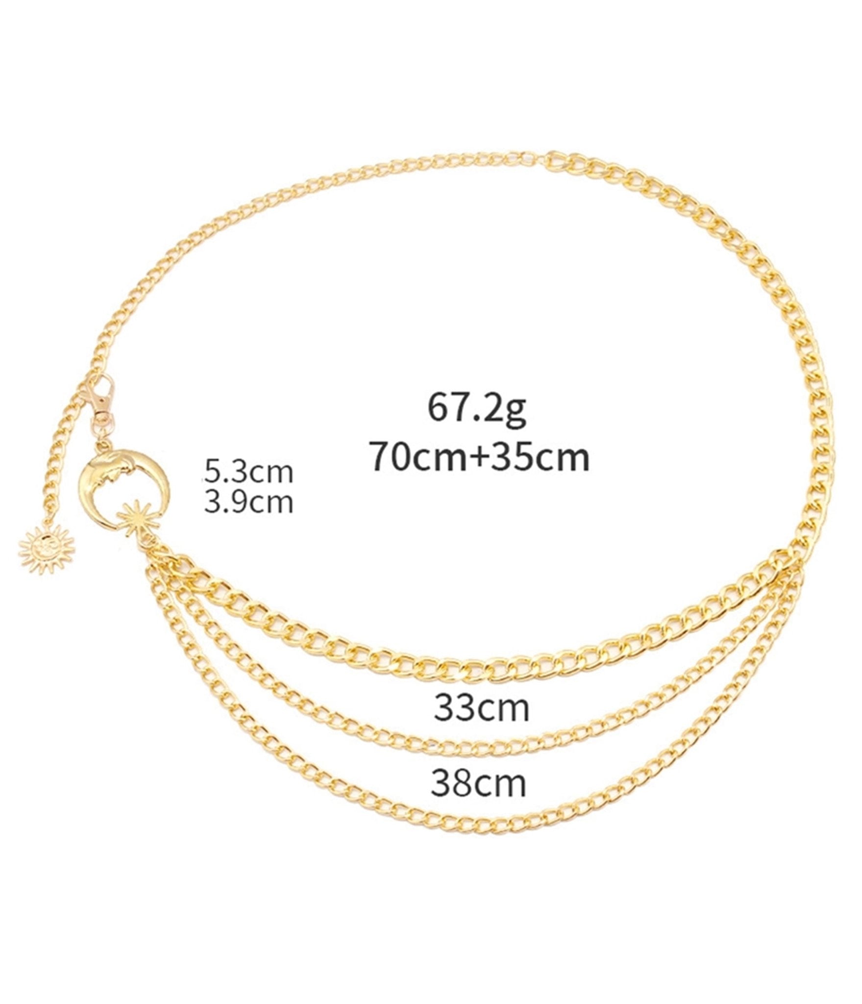 Gold Tone Moon Multi Layered Chain Belt