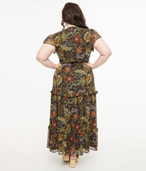 1970s Floral Chiffon Maxi Dress