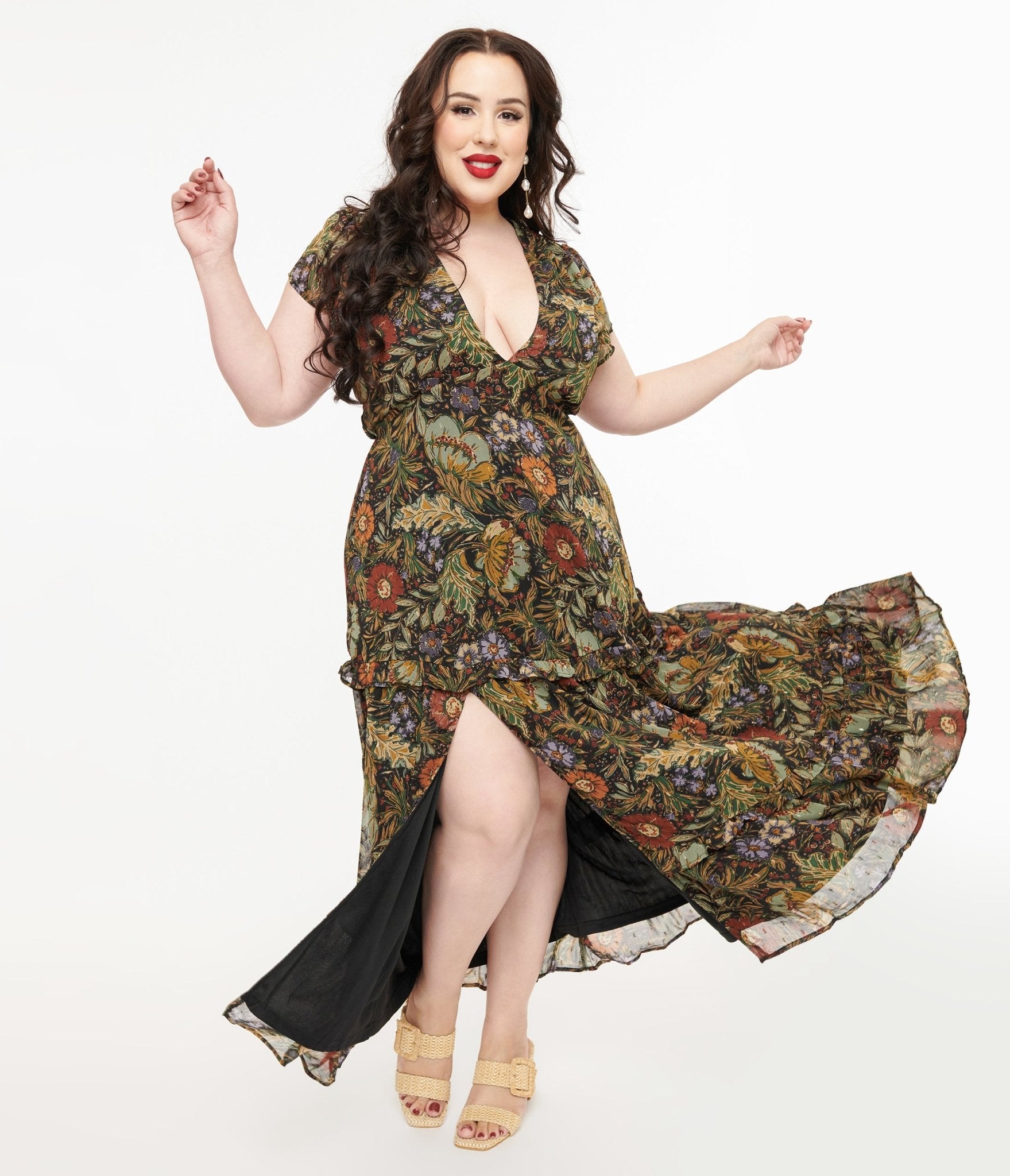 1970s Floral Chiffon Maxi Dress