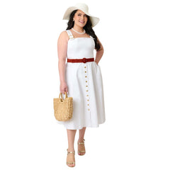 Barbie鈩?x Unique Vintage Plus Size White Picnic Perfect Midi Dress