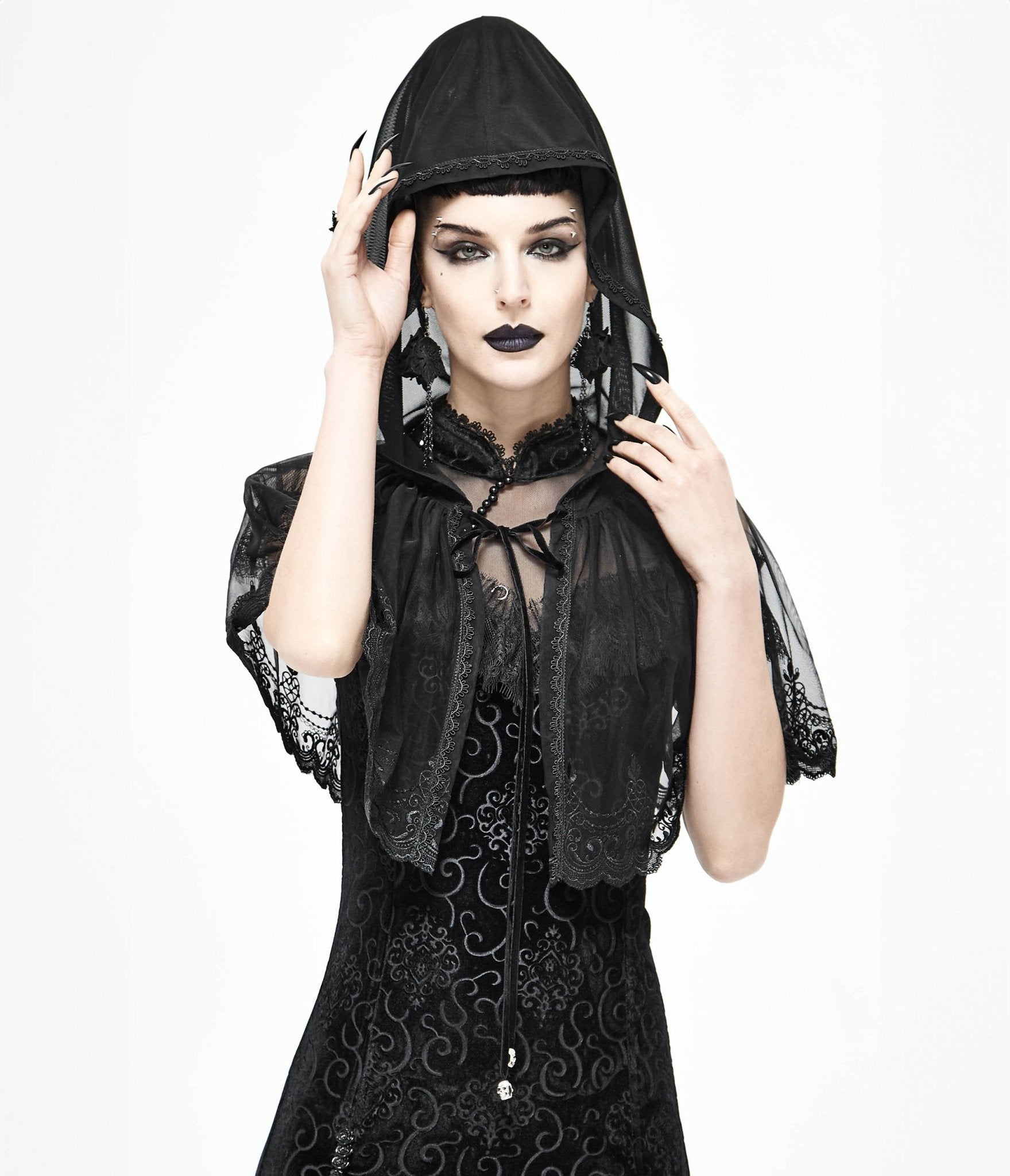 Black Lace Hooded Cape