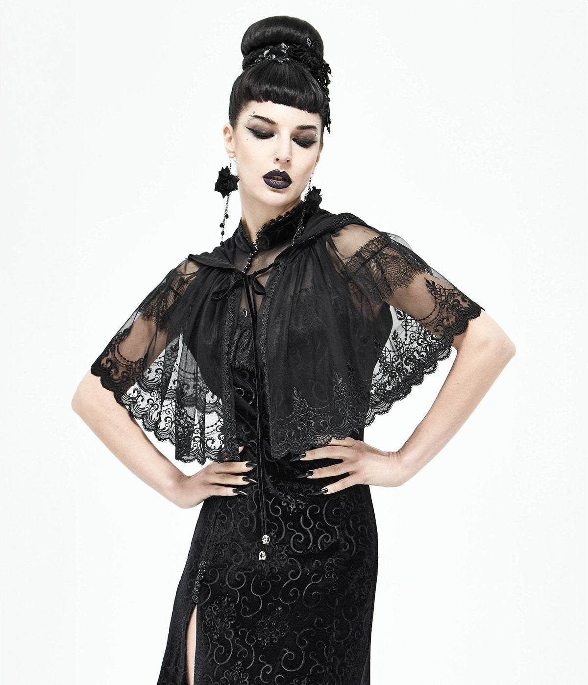 Black Lace Hooded Cape
