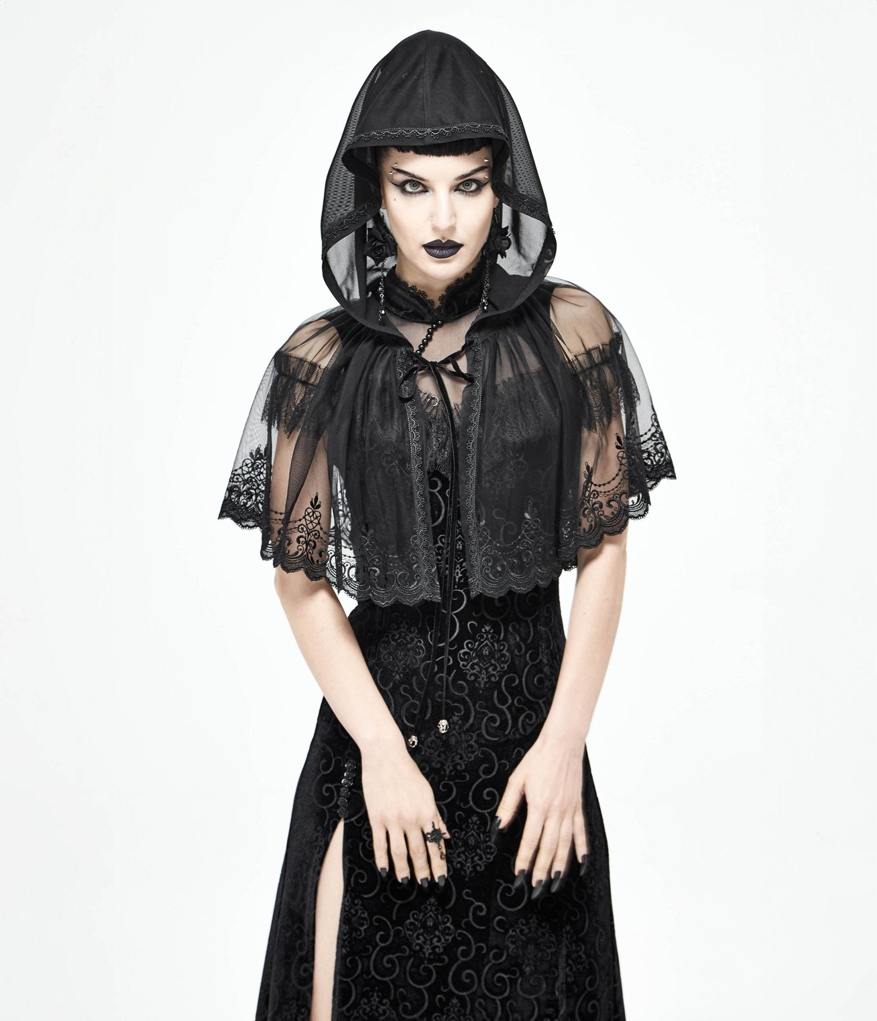 Black Lace Hooded Cape